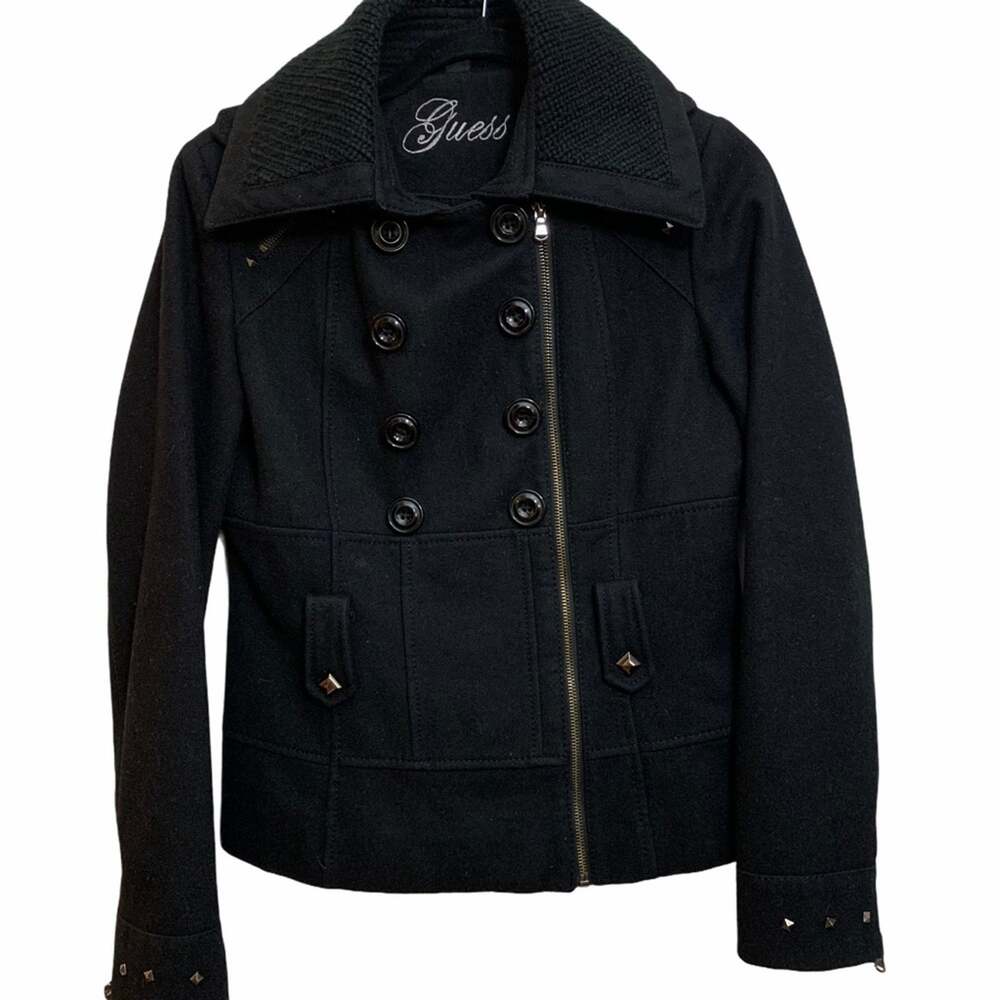 Guess Black Wool Double Breasted Jacket